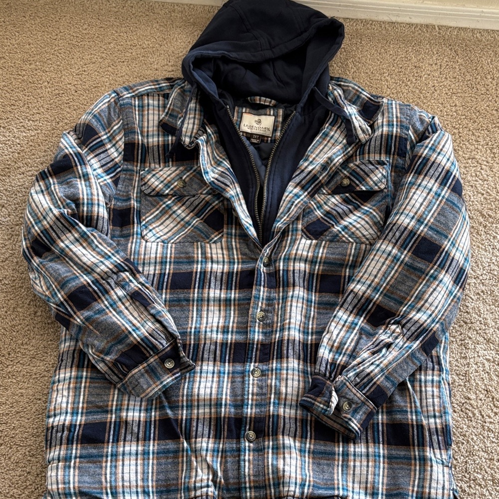 Legendary Men's Blue Plaid Jacket with Hood
